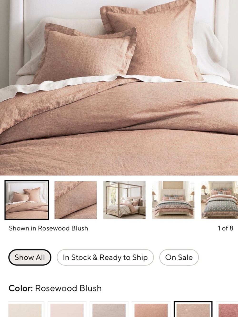 NWT Pottery Barn F/Q Belgian Flax Linen
duvet cover. Color is Rosewood Blush.